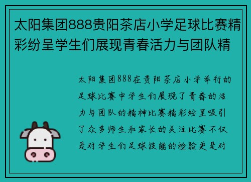 太阳集团888贵阳茶店小学足球比赛精彩纷呈学生们展现青春活力与团队精神